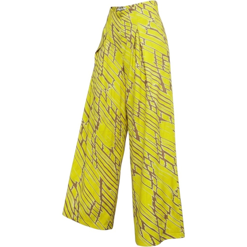 Contemporary Yellow Abstract Print Wide Leg High Rise Pants Womens M
